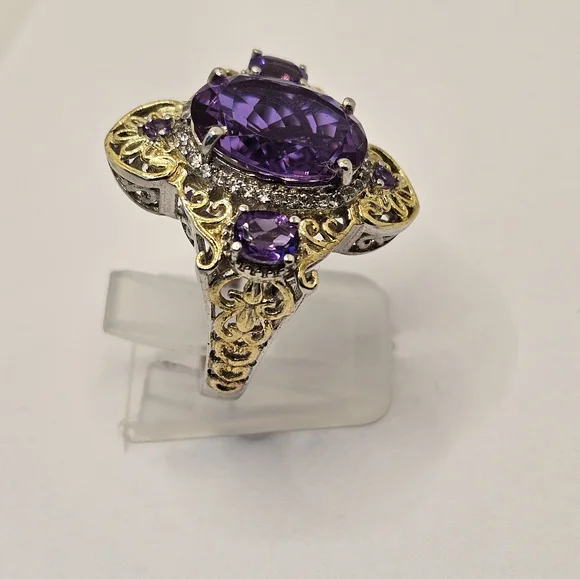 Gorgeous Amethyst Ring with Alexite Accents Size 8. Sterling & 18k Gold! - Picture 4 of 9